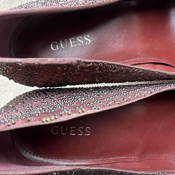 Guess Sorena Wine Stiletto High Heel Pumps Women 8.5 M Pointy Toe Rhinestones - Picture 14 of 16